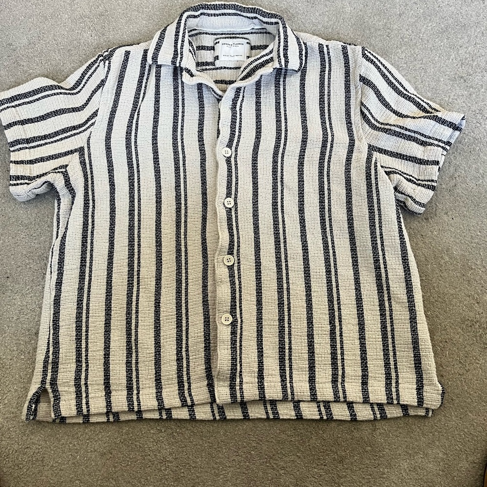 Denim & Flower Black and Cream Striped Short-Sleeve Button-Up Shirt - Picture 2 of 4